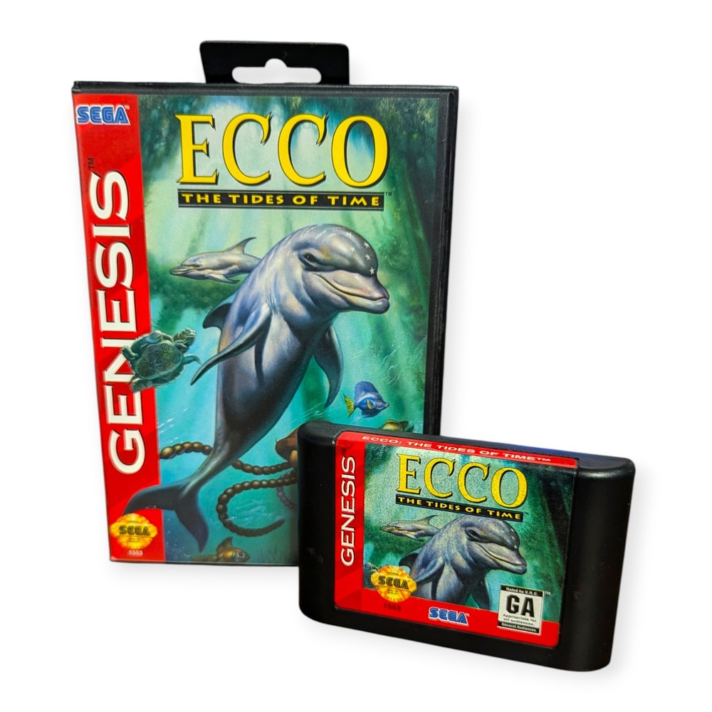 Sega Genesis Ecco‎ The Tides of Time Game Cartridge with Case 1553 NTSC 1994